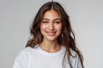 Fototapeta premium Woman wearing white tshirt mockup created with generative AI
