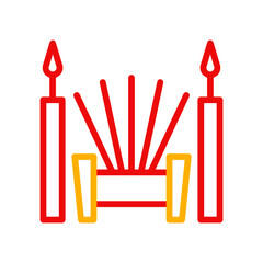 Incense icon duocolor red yellow chinese illustration
