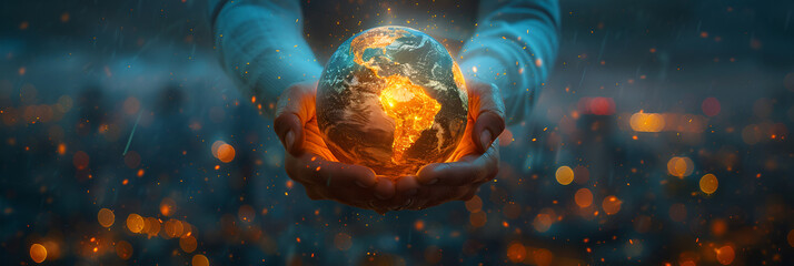 fire and flames,
The globe Earth in the hands of man
