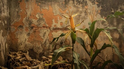 Photograph of a Corn Plant in a Dry Vegetable Setting