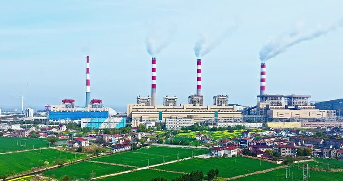 Thermal power station building landscape on sunny day