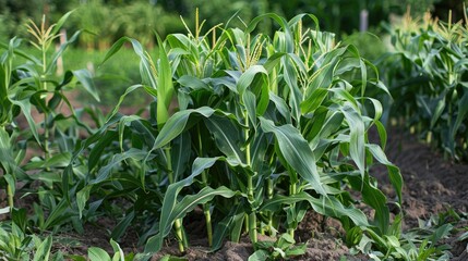 Fresh and vibrant green corn plants