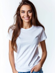 Fototapeta premium Woman wearing white tshirt mockup created with generative AI