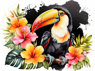 Naklejka premium toucan bird on a branch. bird, toucan, animal, tropical, beak, hornbill, nature,Ai generated 