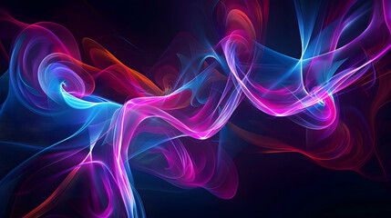 abstract background with colorful glowing curves, dark blue and purple color scheme