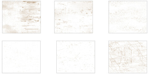 Grunge overlay textures with dust grain isolated on white background. Set of grunge textures. Vector distress overlay textures.