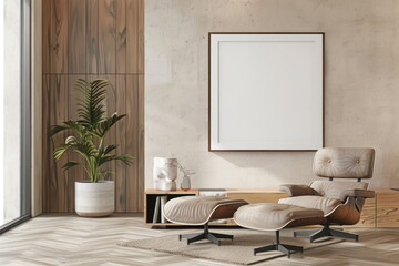 Mockup living room with white photo frame, Modern interior design