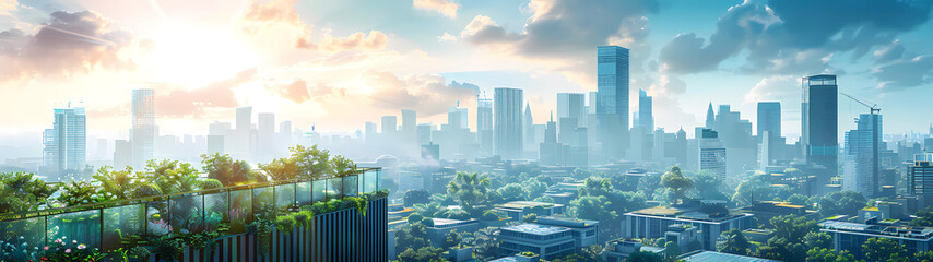 Dawn Over a Futuristic Green City