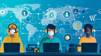 A customer service team coordinating logistics via headsets, ensuring smooth communication across distribution channels