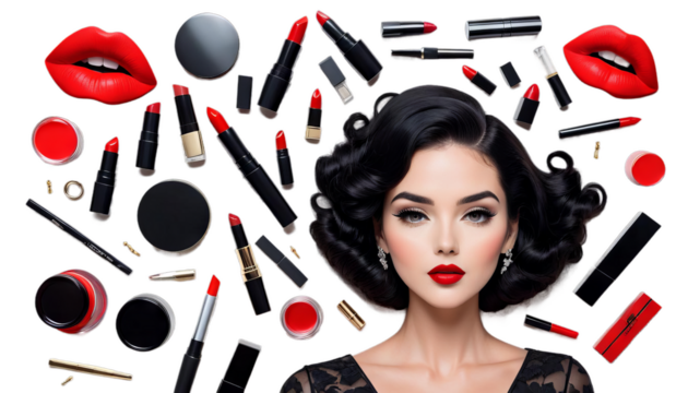 red hair woman black lips lipstick human face eyeshadow lip fashion makeover eyelash cosmetic doll portrait female beauty make-up style glamour bold striking - Powered by Adobe