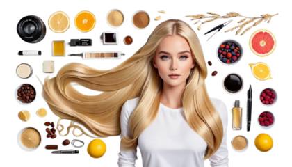 woman blonde long hair beautiful adorable background beauty blond copy curly cute fashion fashionable girl hairdresser look make-up model pose pretty salon sensual sexy shampoo space studio stylish