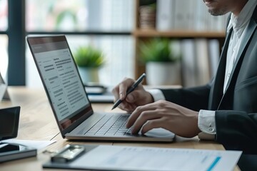 Fototapeta premium A hiring manager reviewing candidates online assessments for specific skills on a digital dashboard