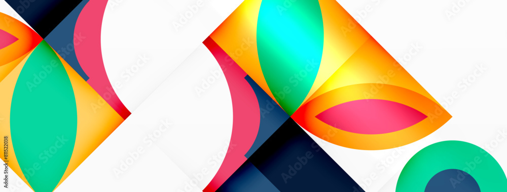 Aufkleber A vibrant display of colorfulness with various triangular patterns and circles in electric blue on a white background, showcasing art and symmetry