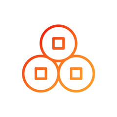 Coin icon gradient red orange chinese illustration