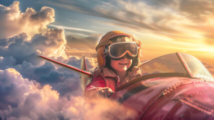 fantasy kid riding airplane in imagination .