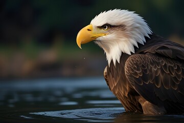Portrait of Bald eagle trying to catch pray in river, wildlife background, wallpaper  Generative AI 