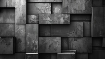 3D rendering of a dark, concrete wall with beveled edges.