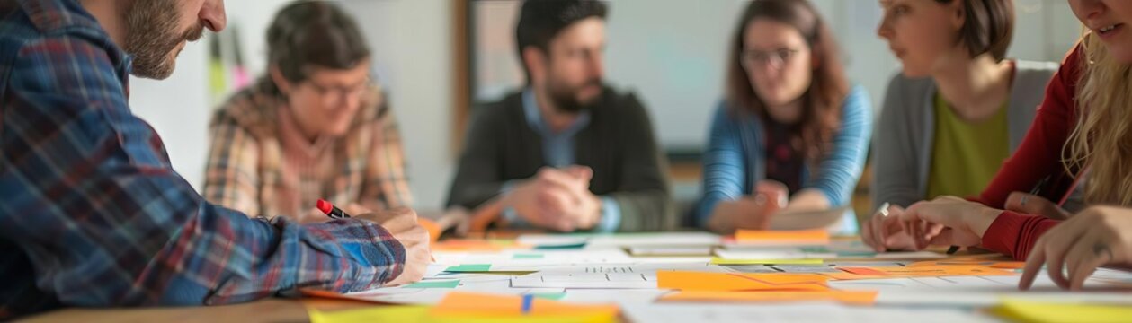 A project management team running a tabletop exercise on contingency planning, simulating unexpected challenges
