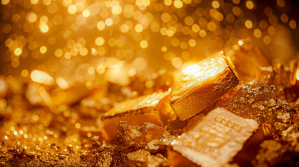 bitcoin and gold bars , future money background  .