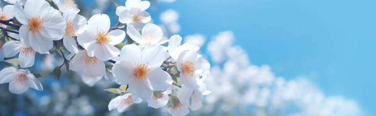 Obraz premium a white flower is in motion with a blue sky