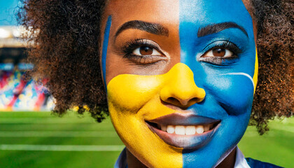 Female Sports Fan With Painted Face During Soccer Game