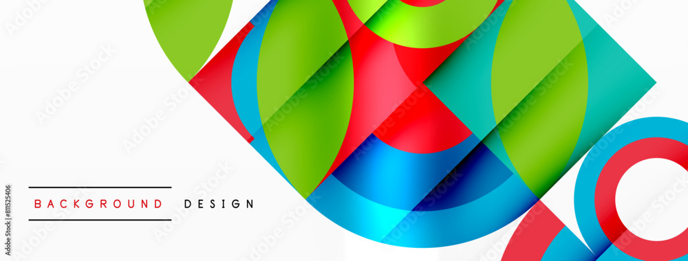 Poster a vibrant abstract background featuring circles and squares in electric blue and various tints and s