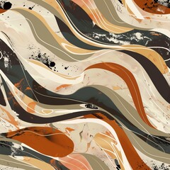 seamless pattern, fabric pattern, curved lines, mix of black, red, cream, yellow.