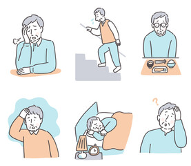 シニア男性の体調不良　イラストセット