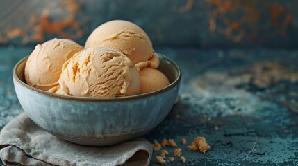 Fototapeta premium A bowl of ice cream with two scoops. Generative AI.