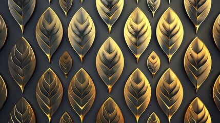 Luxury golden wallpaper. Floral pattern with gold leaves. background with nature elements in line...