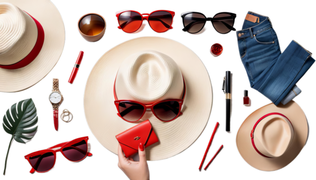 sunglasses stylish hat red woman fashion style trendy accessory summer sunny cool confident young lady headwear chic fashionable eyewear headgear