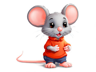 Cartoon mouse big ears cute face wearing clothes