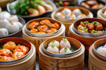 Various Dim sum food Asian dishes