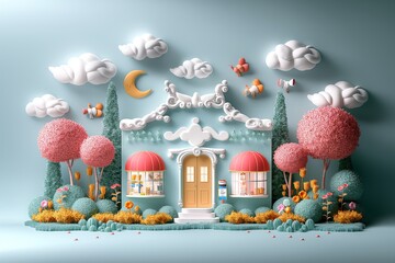 Colorful Cartoon Toy House with Playful Creatures