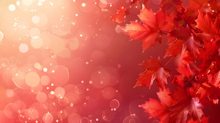 banner for Canada day, on a red background red maple leaves with bokeh and copy space