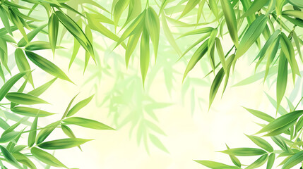 bamboo leaf background with a green wall in the foreground