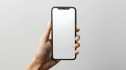 mockup phone in hand close up on a light background with copy space