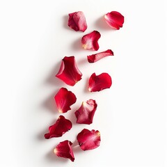 Red rose petals on a white background Generative AI.