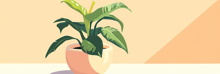 illustration of potted houseplant in a vase on table