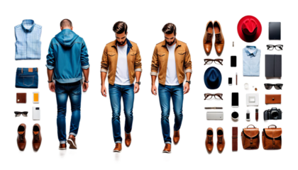 transparent man walking background casual attire confident stride isolated person male young adult motion movement active step journey digital artwork animation virtual image cut-out studio shot