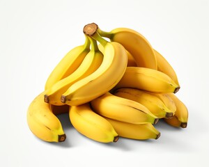 A cluster of ripe, yellow bananas isolated on a white background.