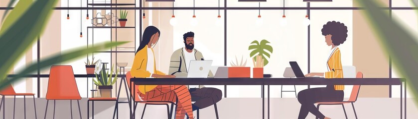 Fototapeta premium Business partners at a coworking space, tapping laptops together to exchange data wirelessly