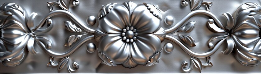 Exquisite silver floral metal texture.