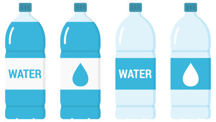 Plastic bottles with water, flat style
