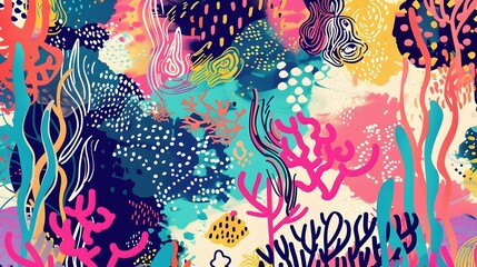Vibrant Doodled Compilation of Coral Reef Marble and Seafood Inspired Abstract Designs Generative ai