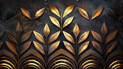Luxury golden wallpaper. Floral pattern with gold leaves. background with nature elements in line art style.