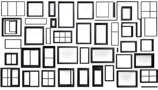 black frames window collection isolated frame casement double colours open close hang plastic flat blank modern contemporary new simple square rectangular pane panel clip art front set classic