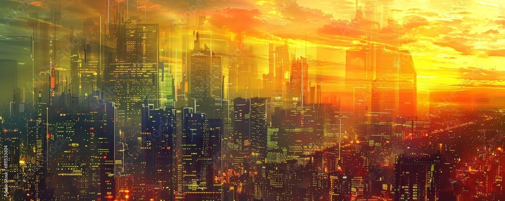 Aufkleber concept art of a megacity with ai - driven urban planning algorithms