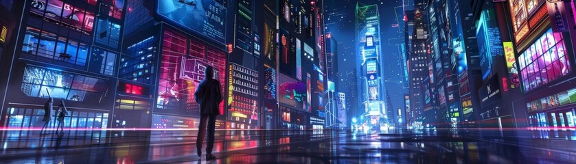 concept art of an augmented reality city with interactive holographic displays