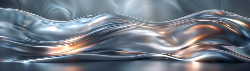 The image is a depiction of a  futuristic landscape with a metallic sheen.
